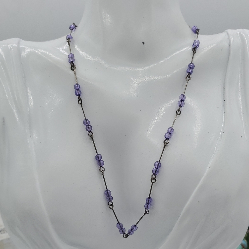Delicate Purple Bead Necklace - Women Jewelry 14 Inch N3924